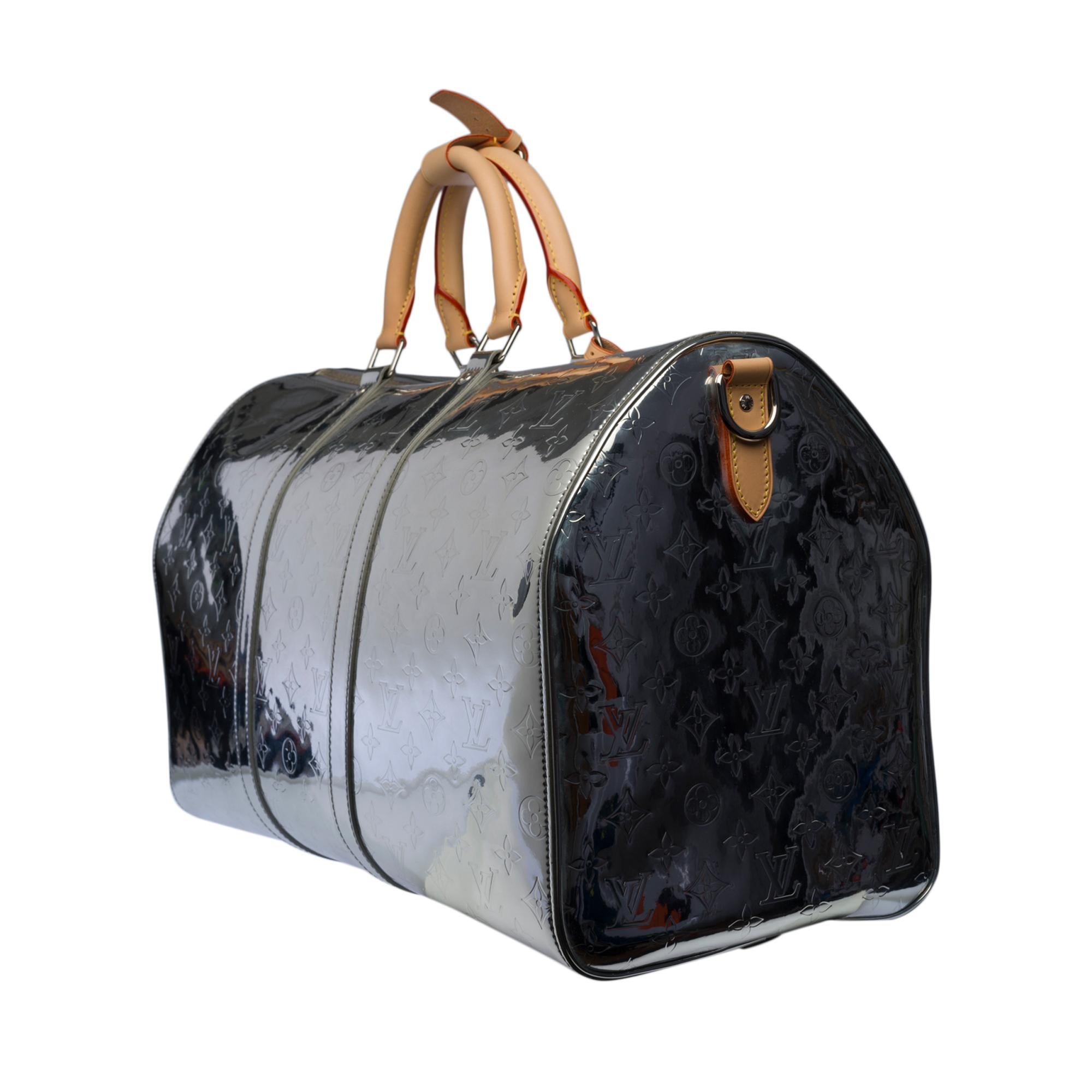 NEW-FW 2022 Virgil Abloh- Louis Vuitton keepall 50 strap Travel bag Mirror Mono  For Sale 2