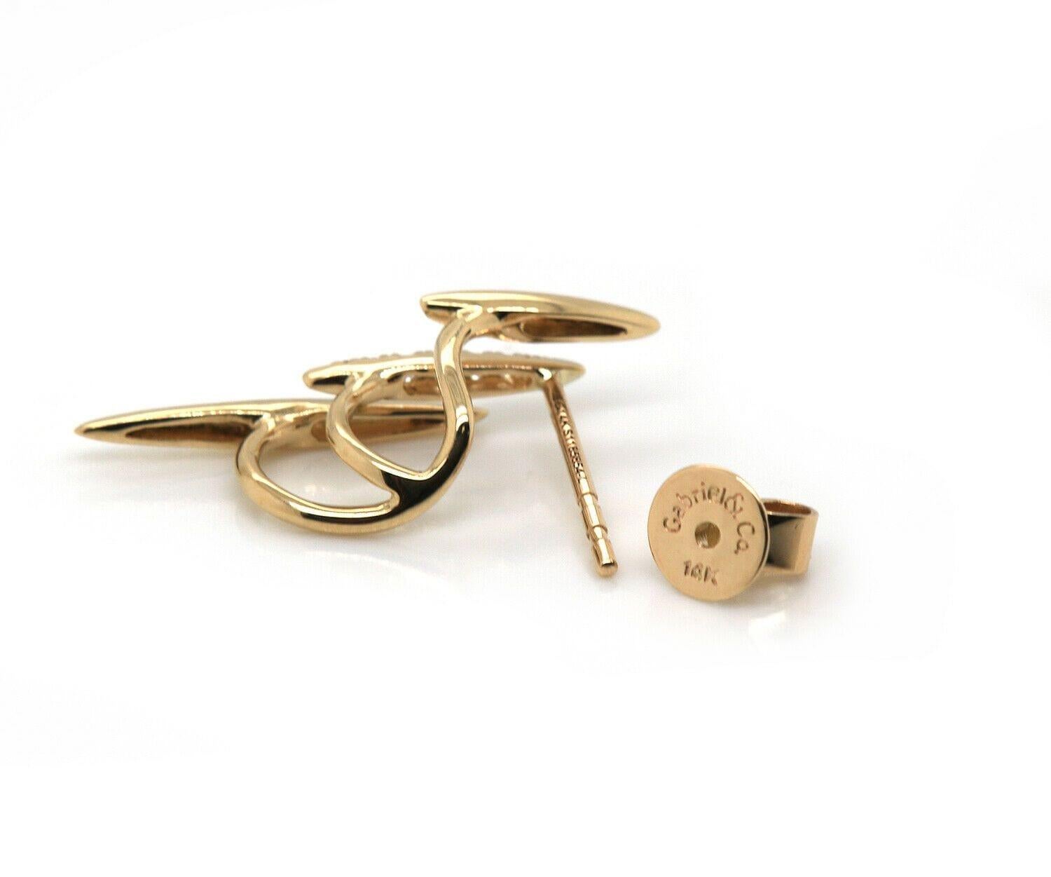 New Gabriel & Co. 0.10ctw Diamond Triple Row Earrings in 14K Yellow Gold For Sale 1