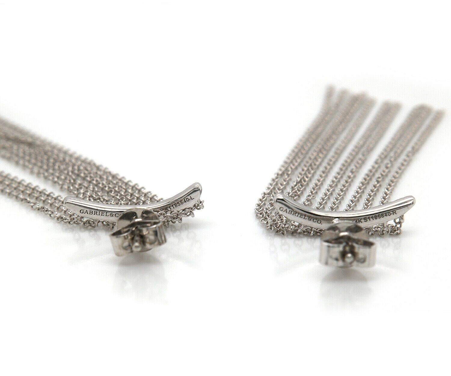 New Gabriel & Co. 0.21ctw Diamond Curved Bar Tassel Earrings in 14K White Gold In New Condition For Sale In Vienna, VA