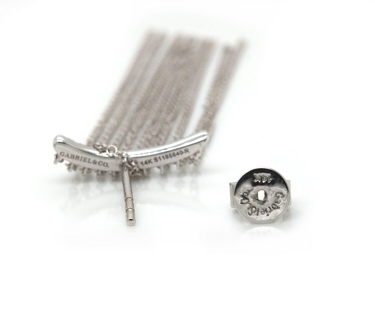 Women's New Gabriel & Co. 0.21ctw Diamond Curved Bar Tassel Earrings in 14K White Gold For Sale
