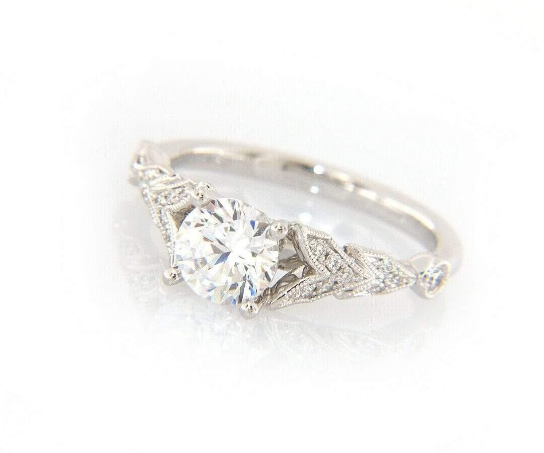 Round Cut New Gabriel & Co. 0.26ctw Diamond Milgrain Semi Mount Ring in 14K White Gold For Sale