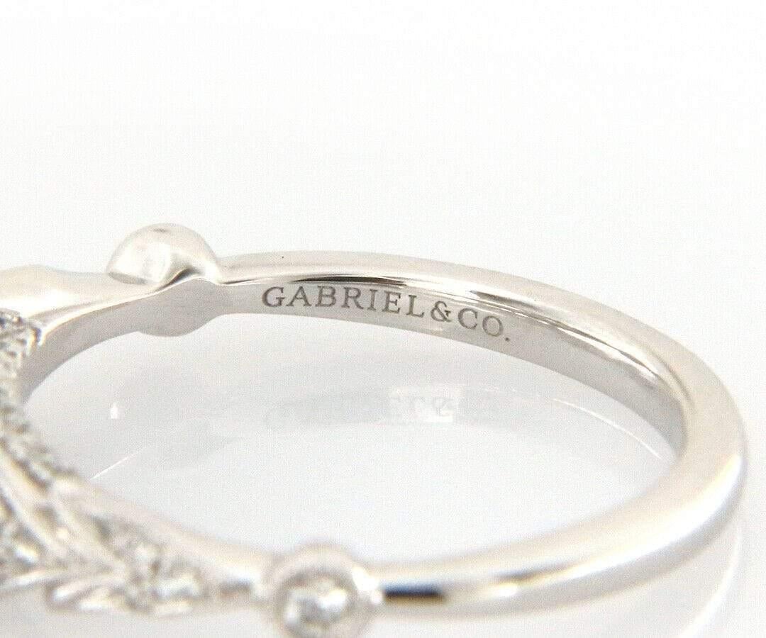 New Gabriel & Co. 0.26ctw Diamond Milgrain Semi Mount Ring in 14K White Gold For Sale 1