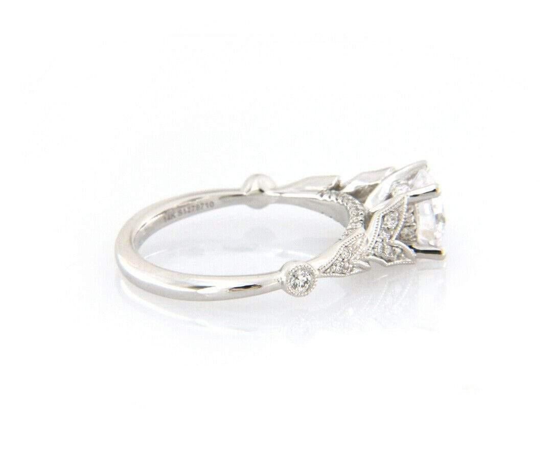 New Gabriel & Co. 0.26ctw Diamond Milgrain Semi Mount Ring in 14K White Gold For Sale 2
