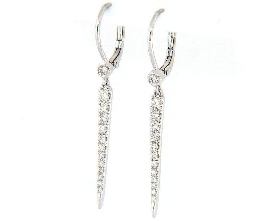 Round Cut New Gabriel & Co. 0.32ctw Diamond Spike Dangle Earrings in 14K White Gold For Sale