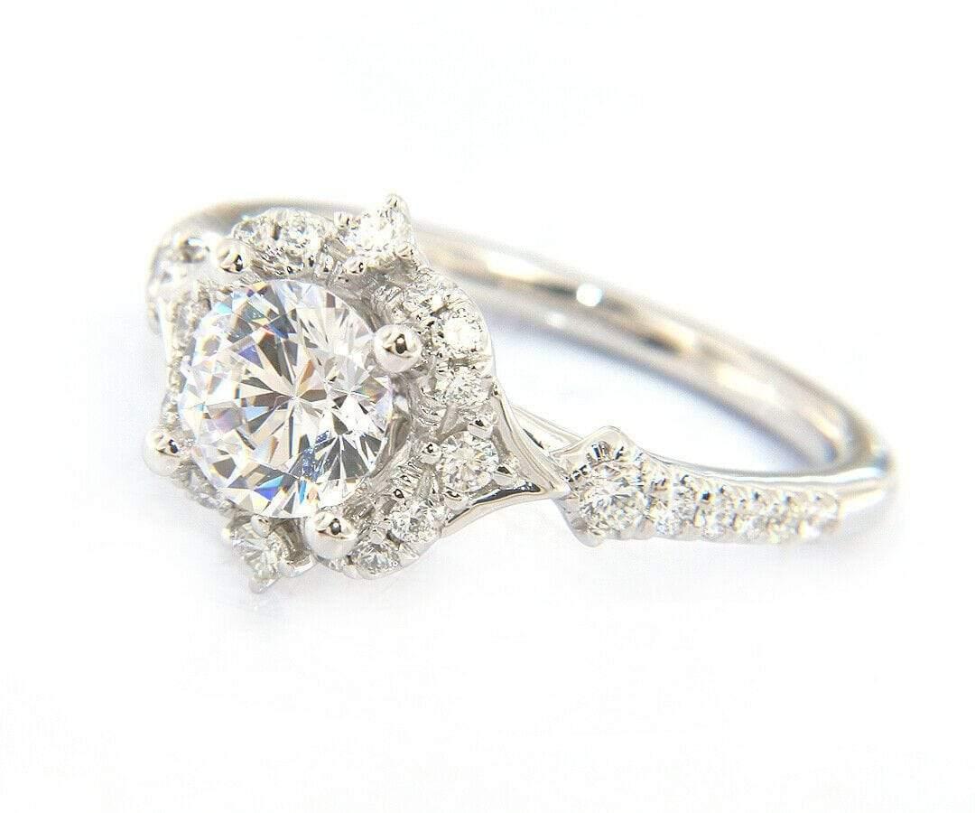Neuer Gabriel & Co. 0,35 Karat Diamant Wellenschliff Halo Halbfassung Ring in 14K (Rundschliff) im Angebot