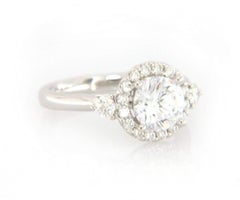 New Gabriel & Co. 0.52ctw Halo Three Stone Semi Mount Ring in 14K White Gold