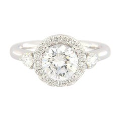 New Gabriel & Co. 0.52ctw Halo Three Stone Semi Mount Ring in 14K White Gold