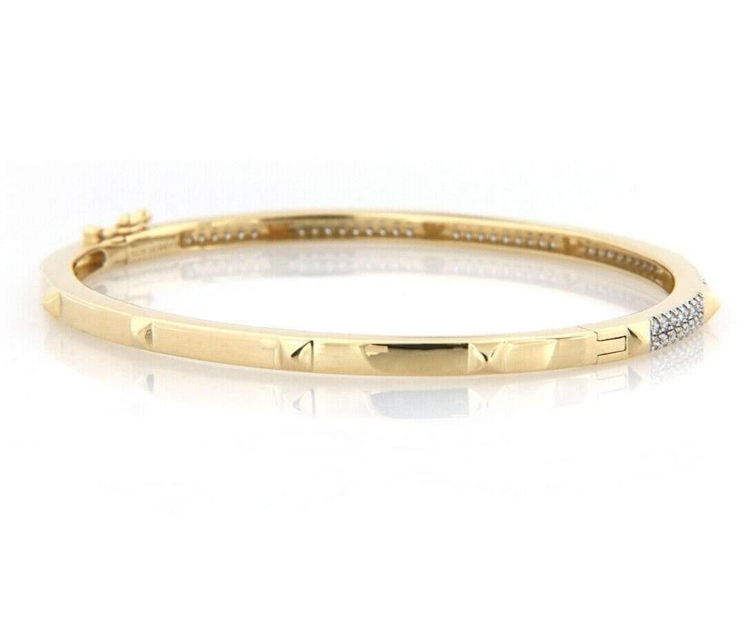 Round Cut Gabriel & Co. 0.70ctw Diamond Pyramid Stations Bangle Bracelet in 14K Gold For Sale