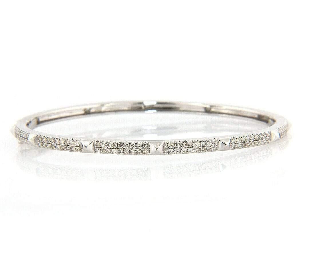 New Gabriel & Co. 0.73ctw Diamond Pyramid Stations Bangle Bracelet in 14K Gold For Sale 2