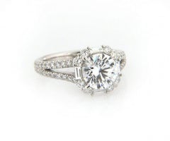 New Gabriel & Co. 1.01ctw Baguette & Round Diamond Cushion Frame Semi Mount 14kt