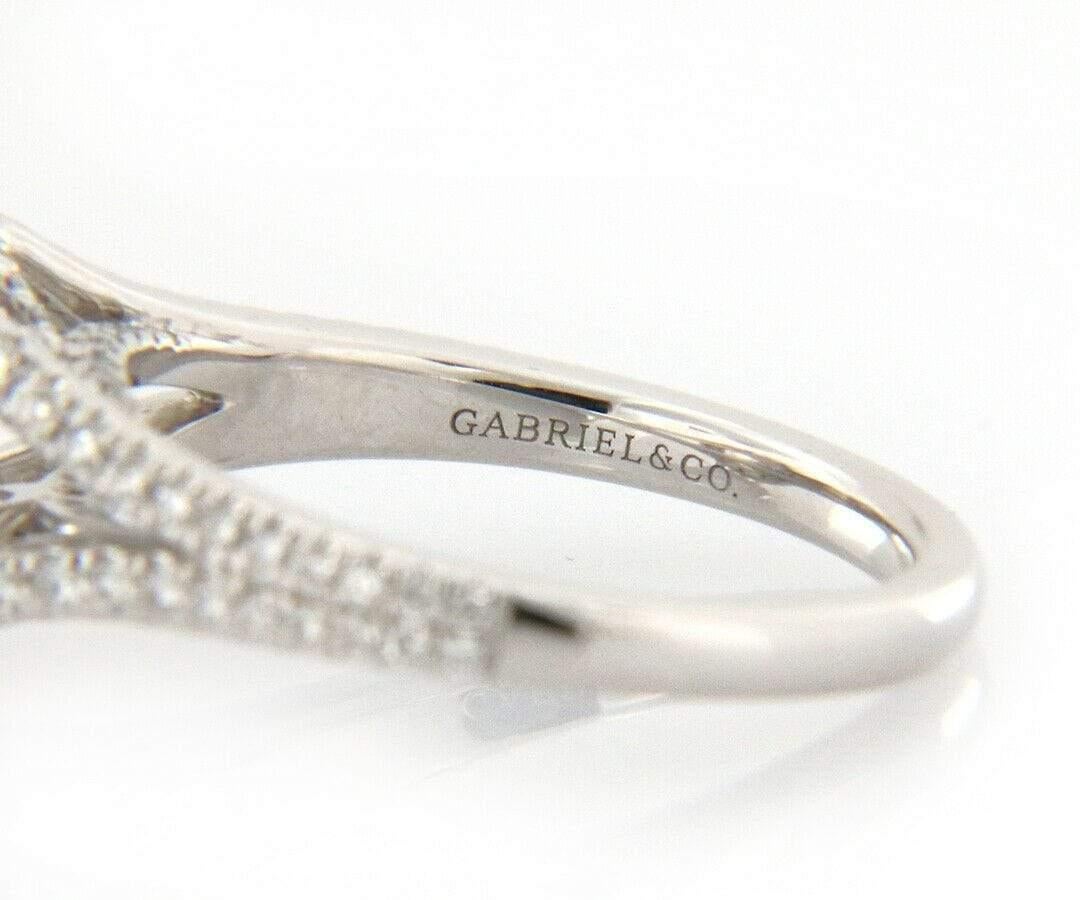 Gabriel & Co. 1.06ctw Diamond Halo Split Shank Semi Mount Ring in 14K Gold In New Condition For Sale In Vienna, VA