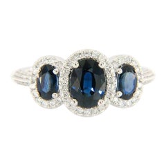 New Gabriel 
Co. 1.85ctw Oval Sapphires 
0.35ctw Diamond Frame 3 Stone Ring