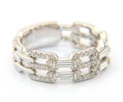 New Gabriel & Co. Baguette and Pave Diamond Link Band Ring in 14K White Gold