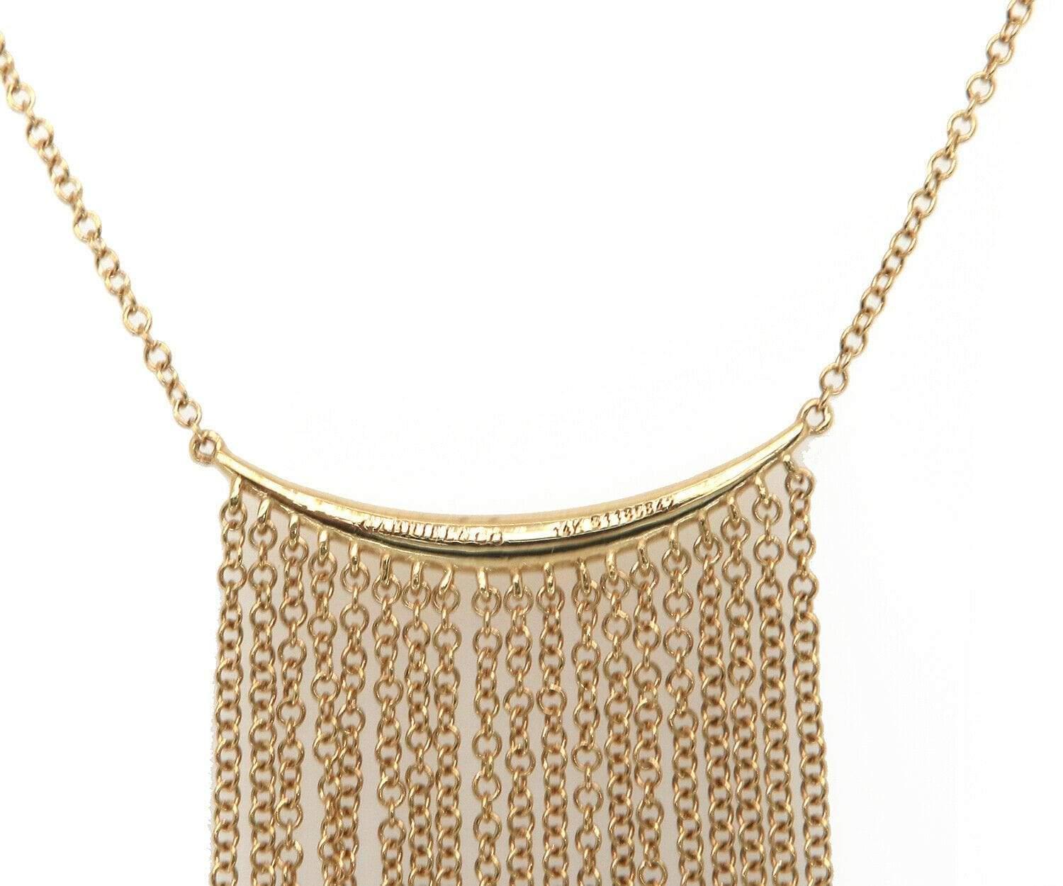 Round Cut New Gabriel & Co. Curved Bar Multi Strand Fringe Necklace in 14K Yellow Gold For Sale