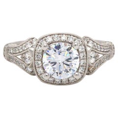 New Gabriel & Co. Cushion Halo Round Diamond Vintage Semi Mount Ring in 14K