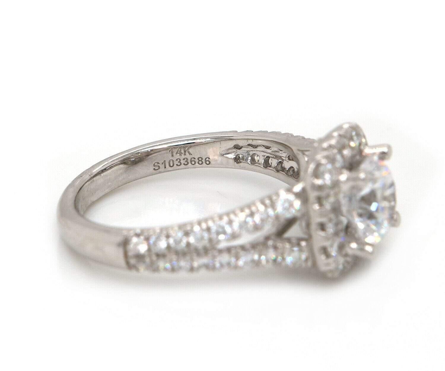 Gabriel & Co., gegründet. Diamant-Halo-Ring mit geteilter Schiene aus 14K Weißgold Damen im Angebot