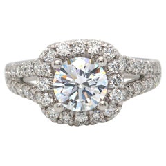 New Gabriel & Co. Diamond Halo Split Shank Semi Mount Ring in 14K White Gold