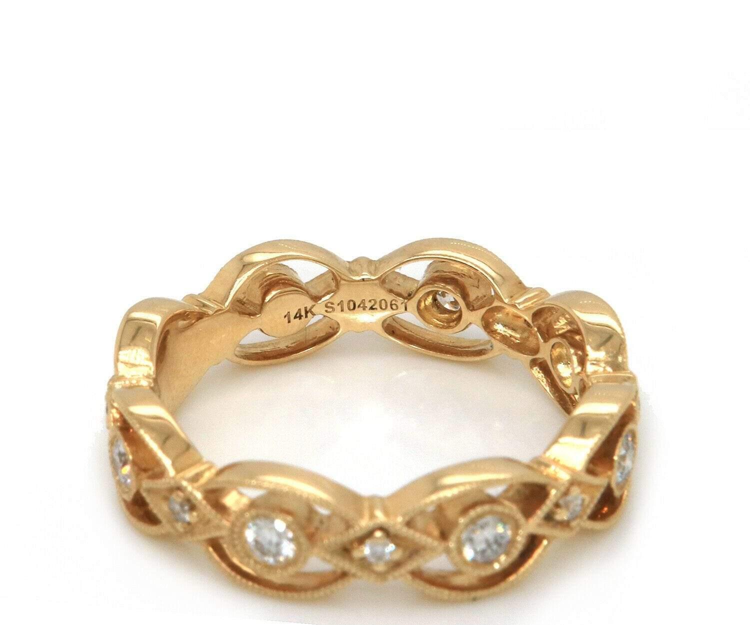 Women's New Gabriel & Co. Diamond Milgrain Bezel Set Fashion Band Ring in 14K For Sale