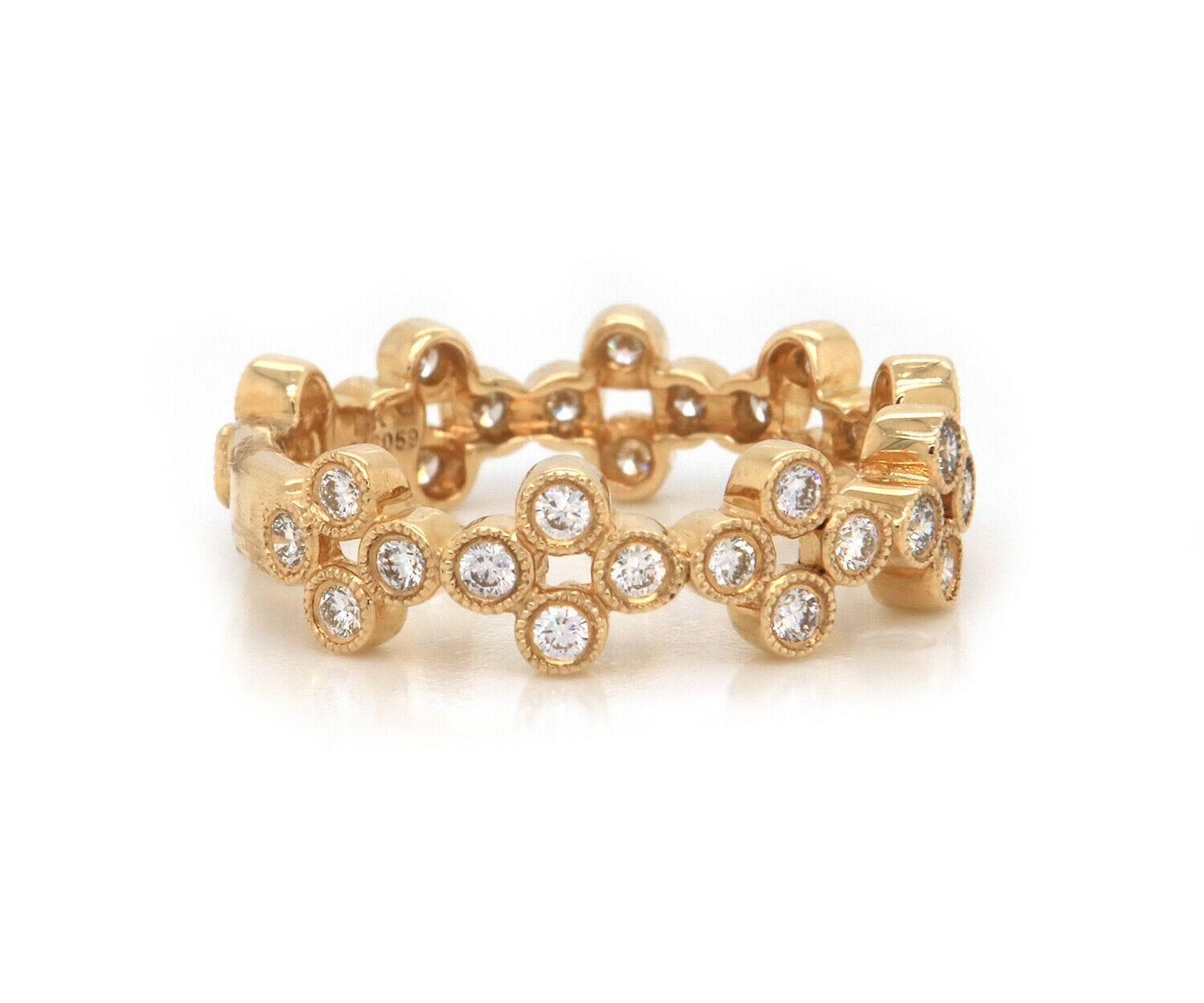 New Gabriel & Co. Diamond Milgrain Cluster Station Band Ring in 14K Yellow Gold In New Condition For Sale In Vienna, VA