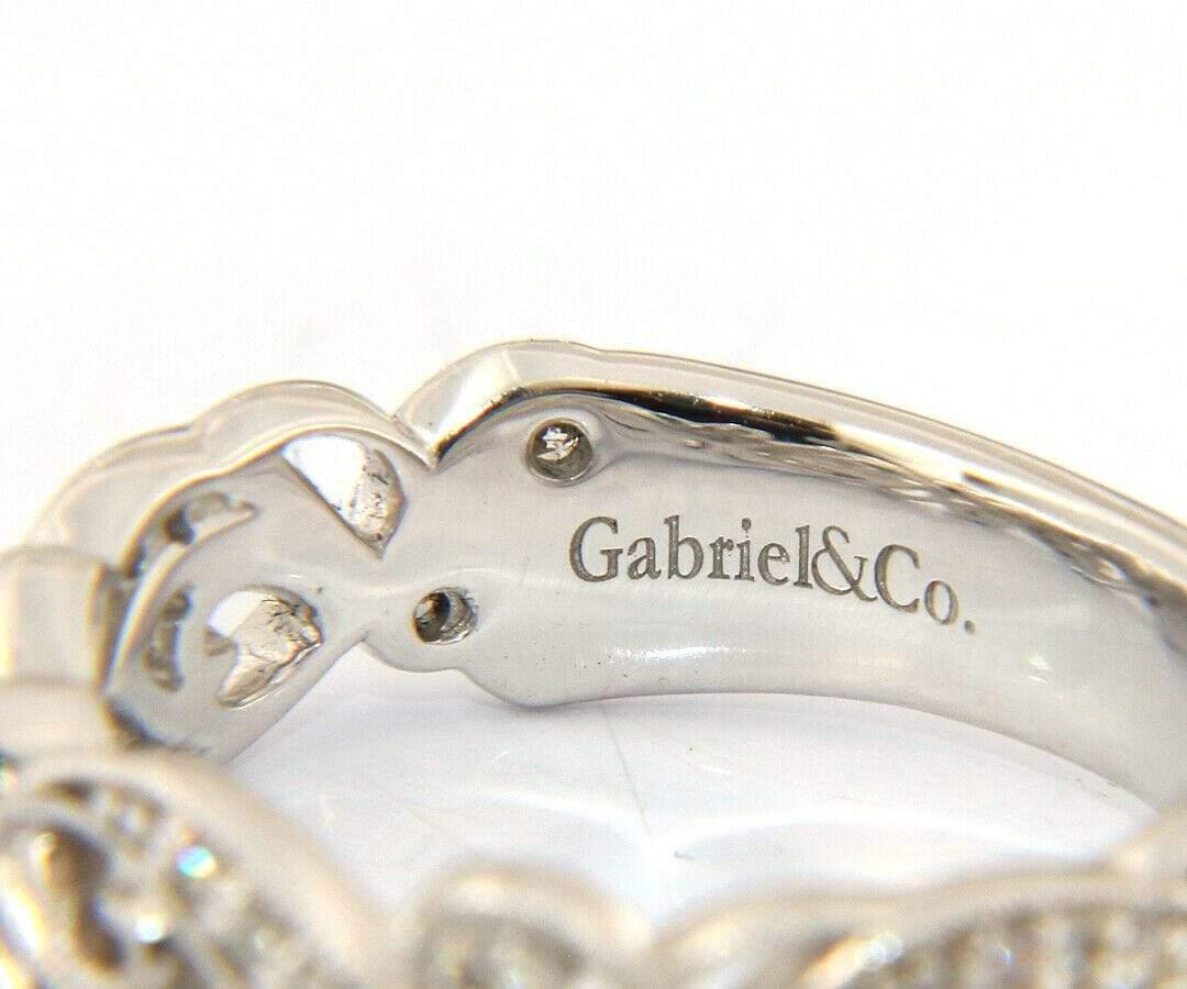 New Gabriel & Co. Diamond Milgrain Floral Band Ring in 14K White Gold For Sale 1