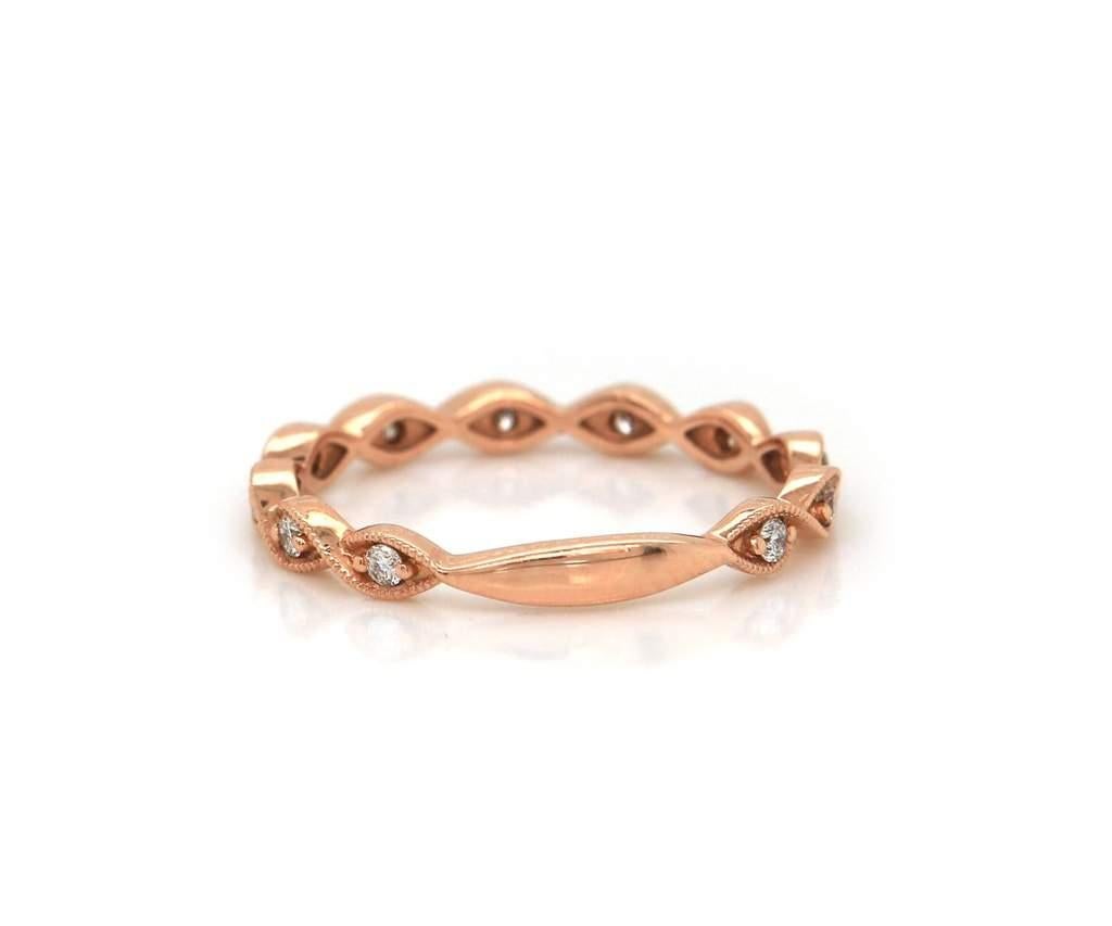 Round Cut New Gabriel & Co. Diamond Twist Milgrain Band Ring in 14K Rose Gold For Sale