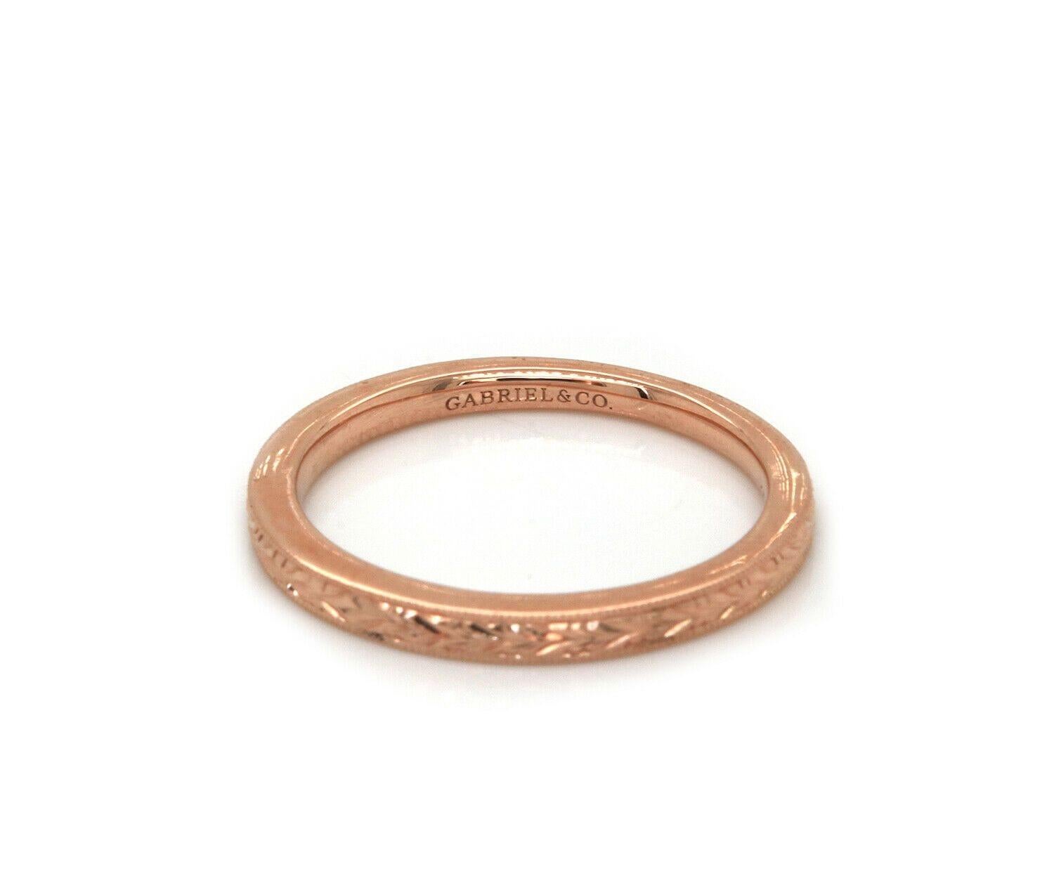 New Gabriel & Co. Filigree Engraved Band Ring in 14K Rose Gold For Sale 1