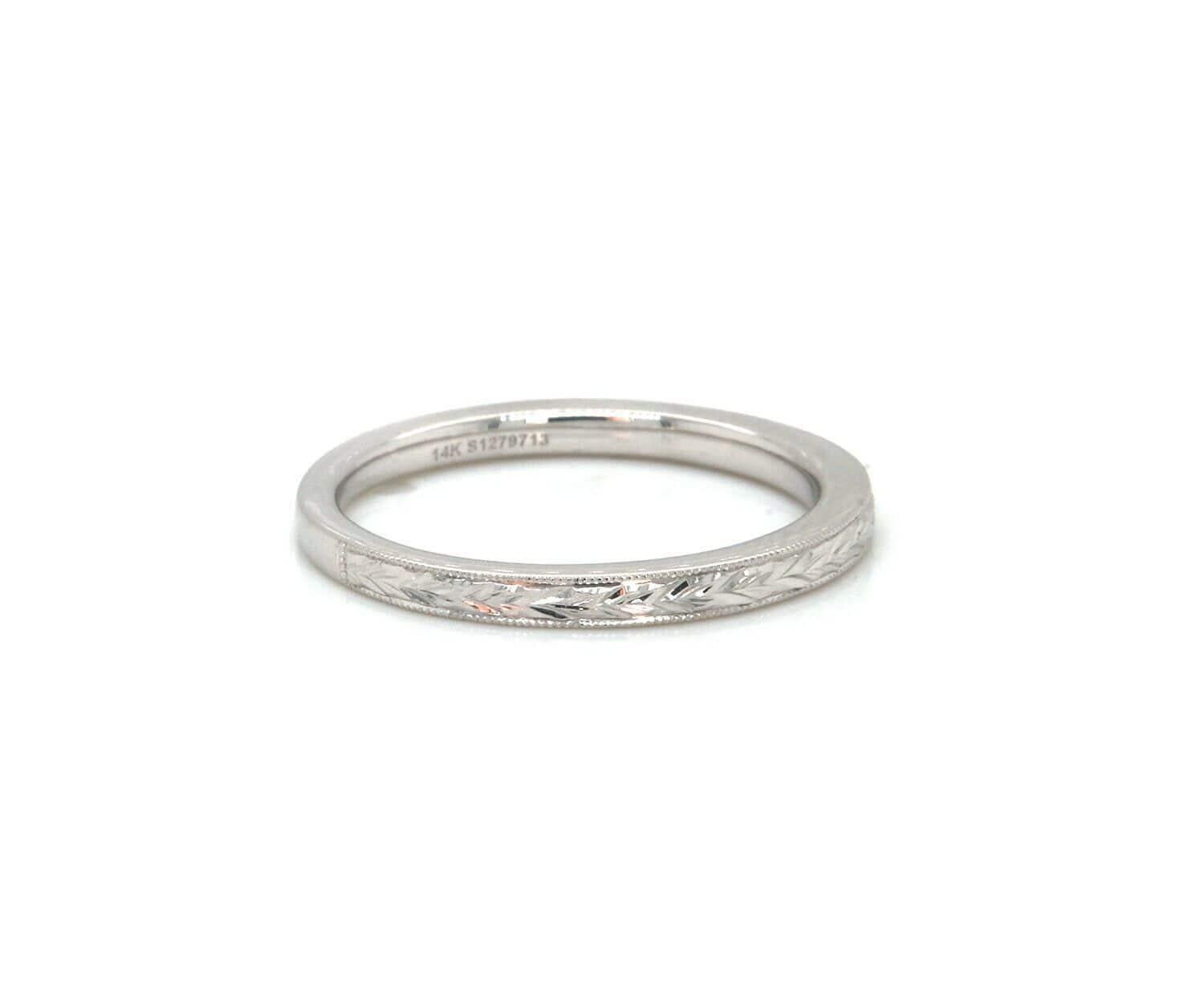 Women's New Gabriel & Co. Filigree Engraved Band Ring in 14K White Gold For Sale