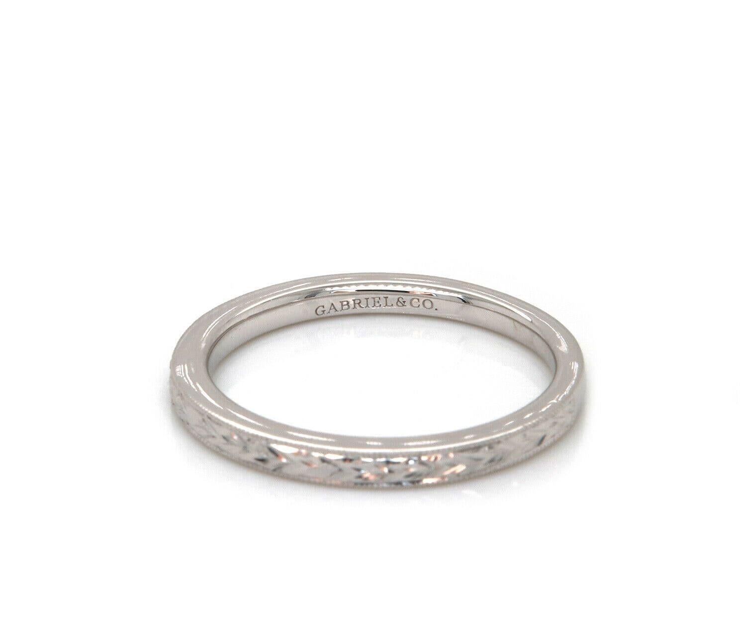 New Gabriel & Co. Filigree Engraved Band Ring in 14K White Gold For Sale 1