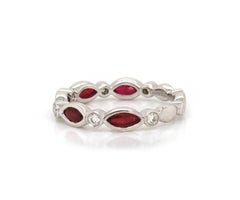 New Gabriel & Co. Marquise Ruby and Diamond Band Ring in 14K White Gold