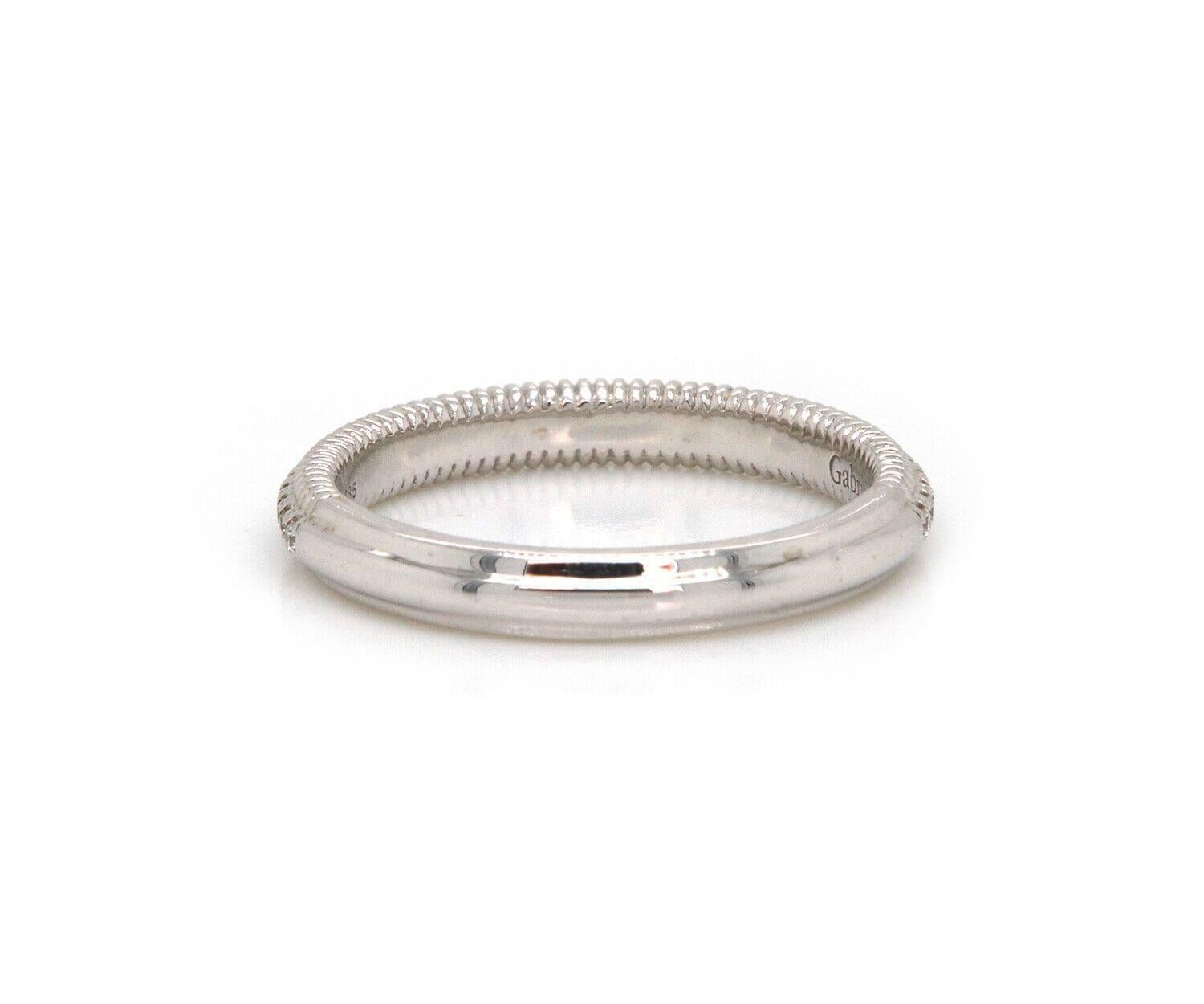Round Cut New Gabriel & Co. Shared Prong Diamond Milgrain Band Ring in 14K White Gold For Sale