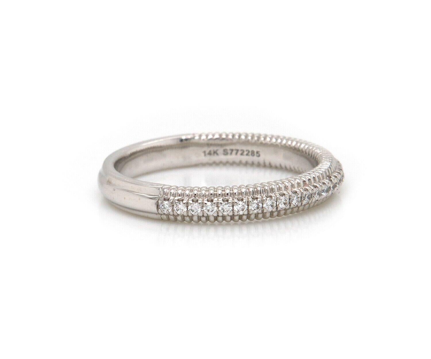 New Gabriel & Co. Shared Prong Diamond Milgrain Band Ring in 14K White Gold In New Condition For Sale In Vienna, VA