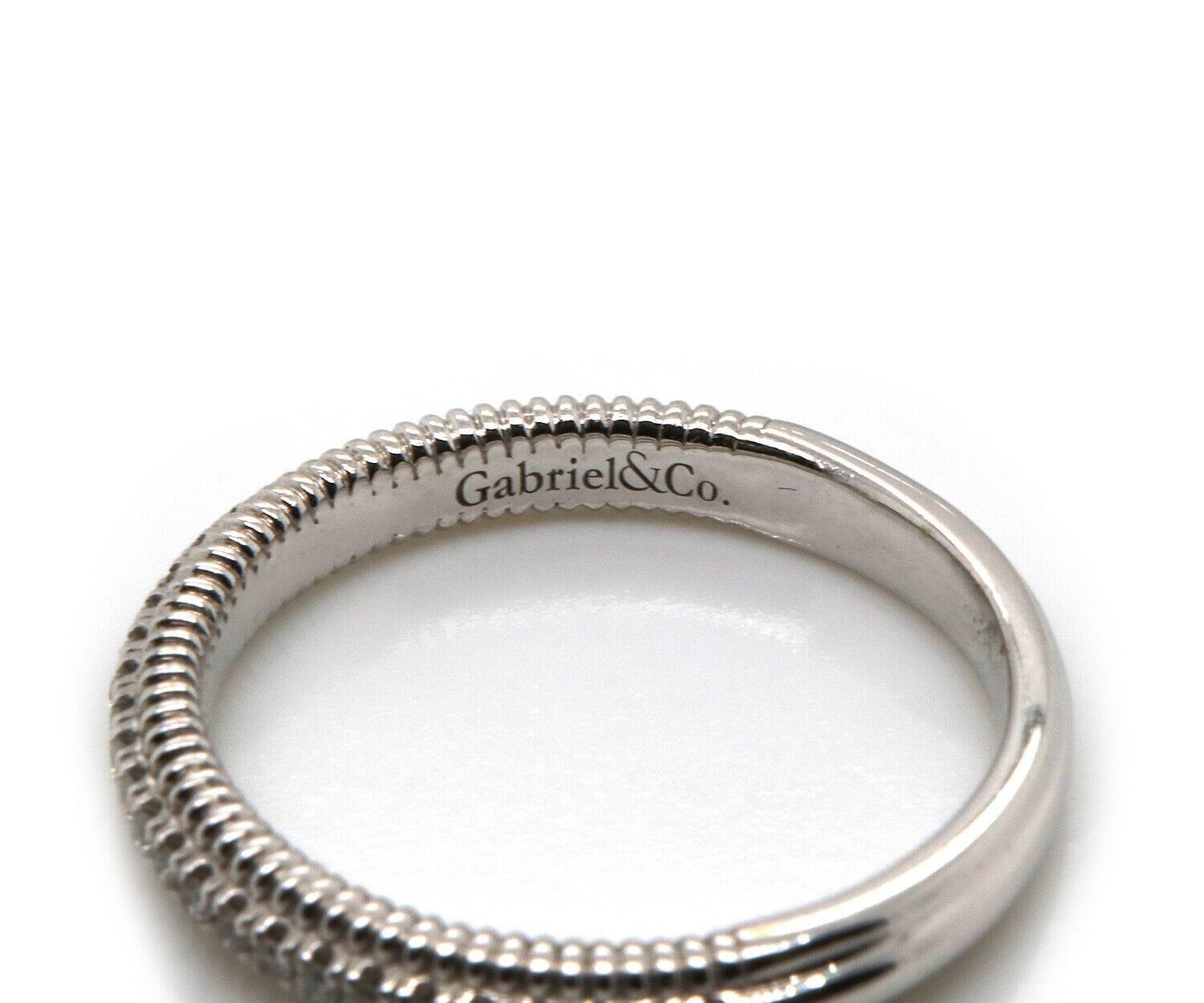 Women's New Gabriel & Co. Shared Prong Diamond Milgrain Band Ring in 14K White Gold For Sale