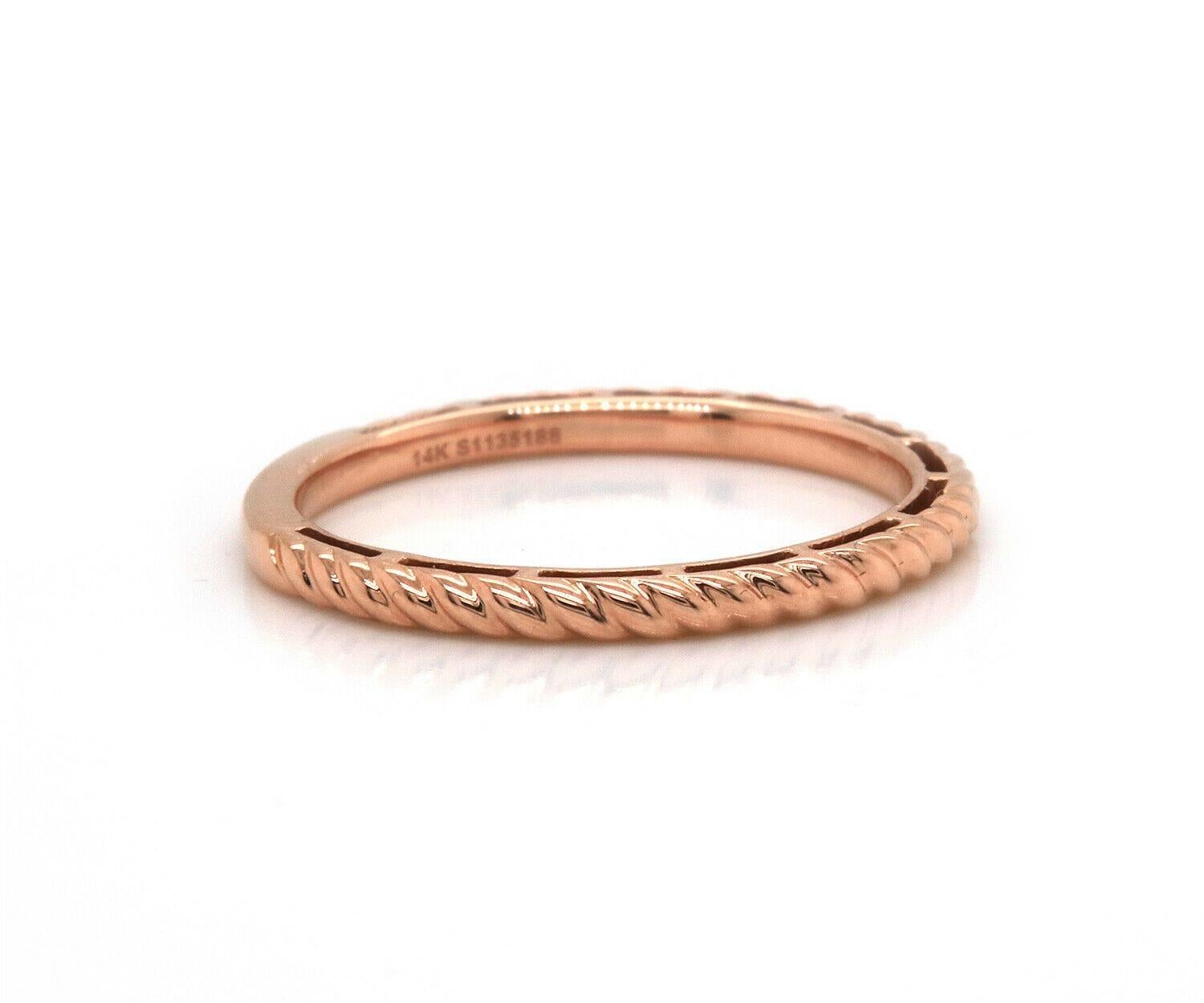 Women's New Gabriel & Co. Twisted Rope Stackable Band Ring in 14K Rose Gold For Sale