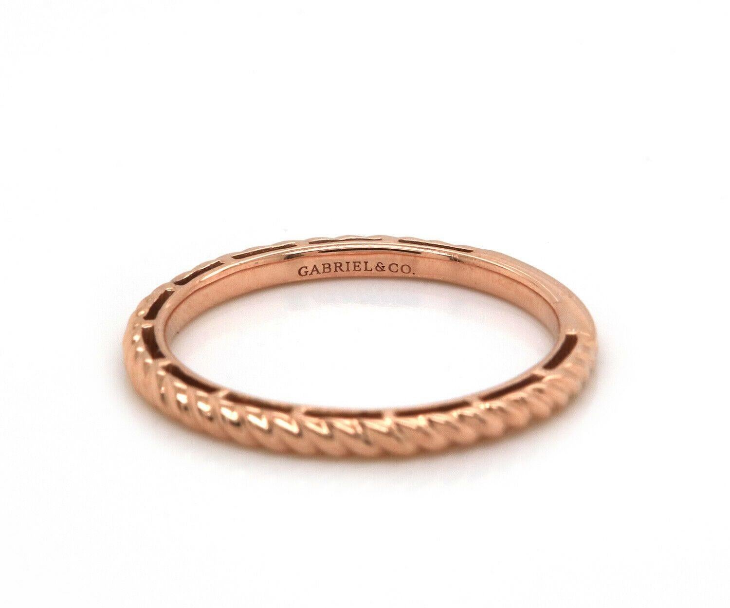 New Gabriel & Co. Twisted Rope Stackable Band Ring in 14K Rose Gold For Sale 1