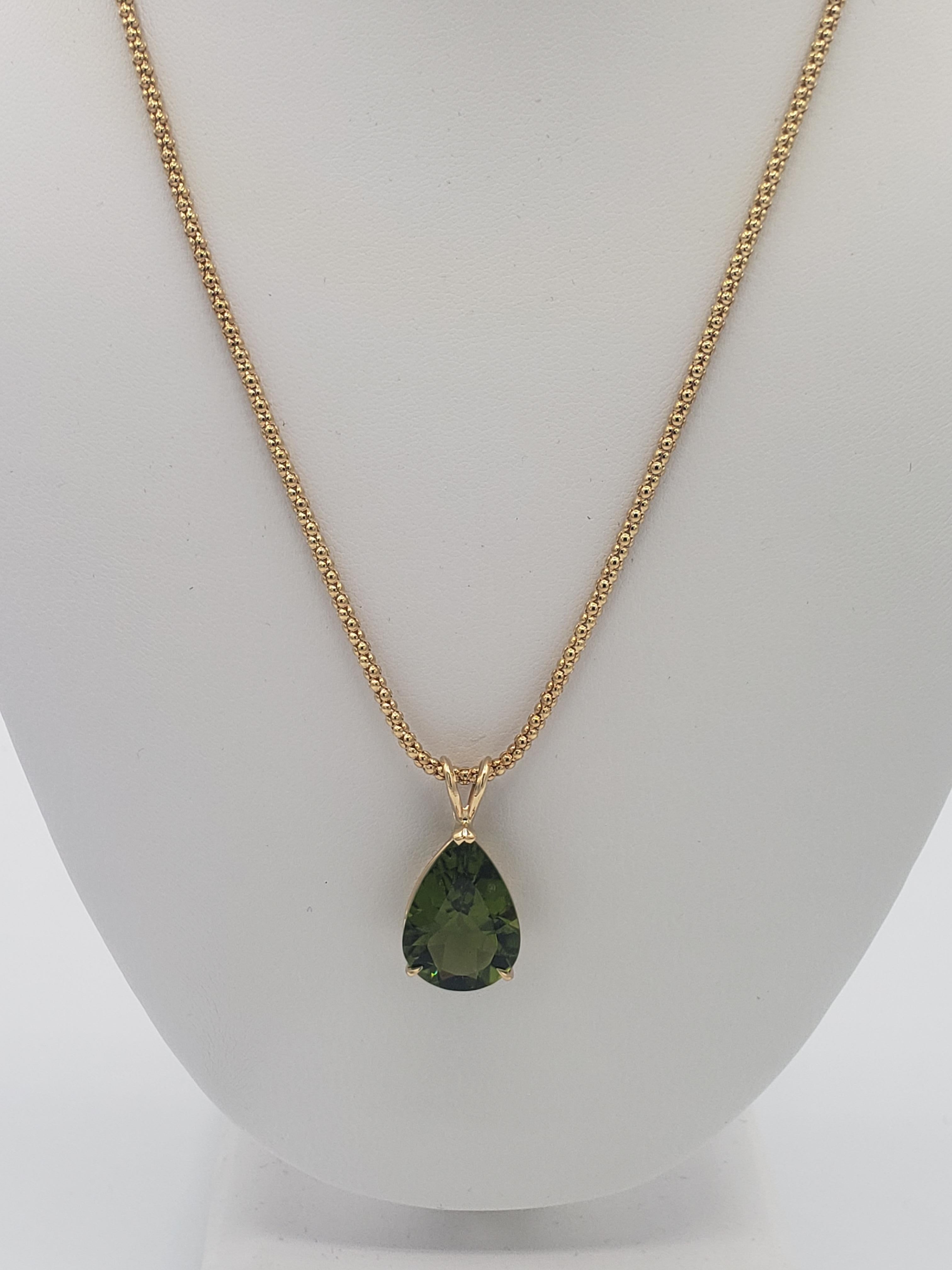 Unheated Natural 12.22 CT Burma Pear Peridot Pendant 14K Gold For Sale 4