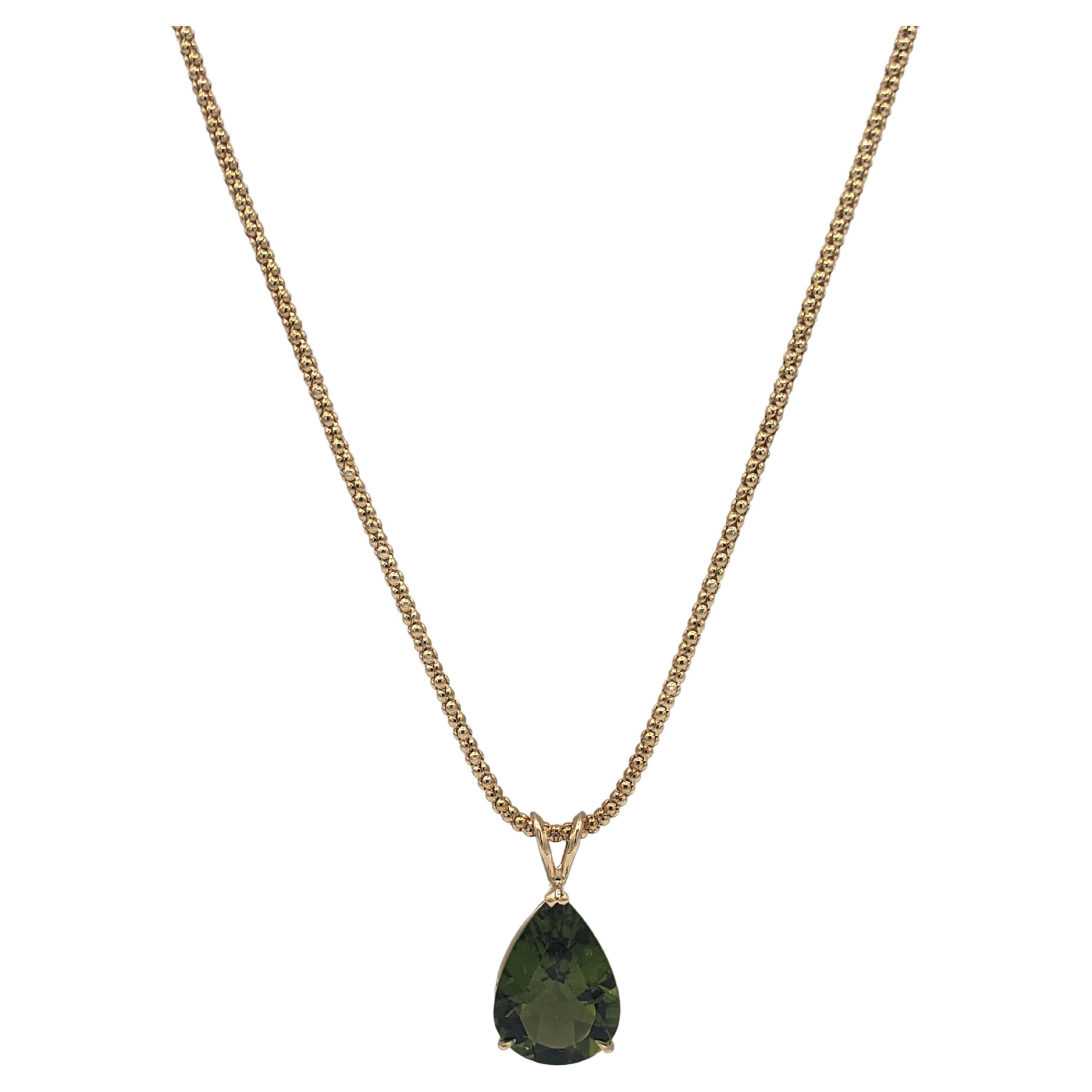 Women's or Men's Unheated Natural 12.22 CT Burma Pear Peridot Pendant 14K Gold For Sale