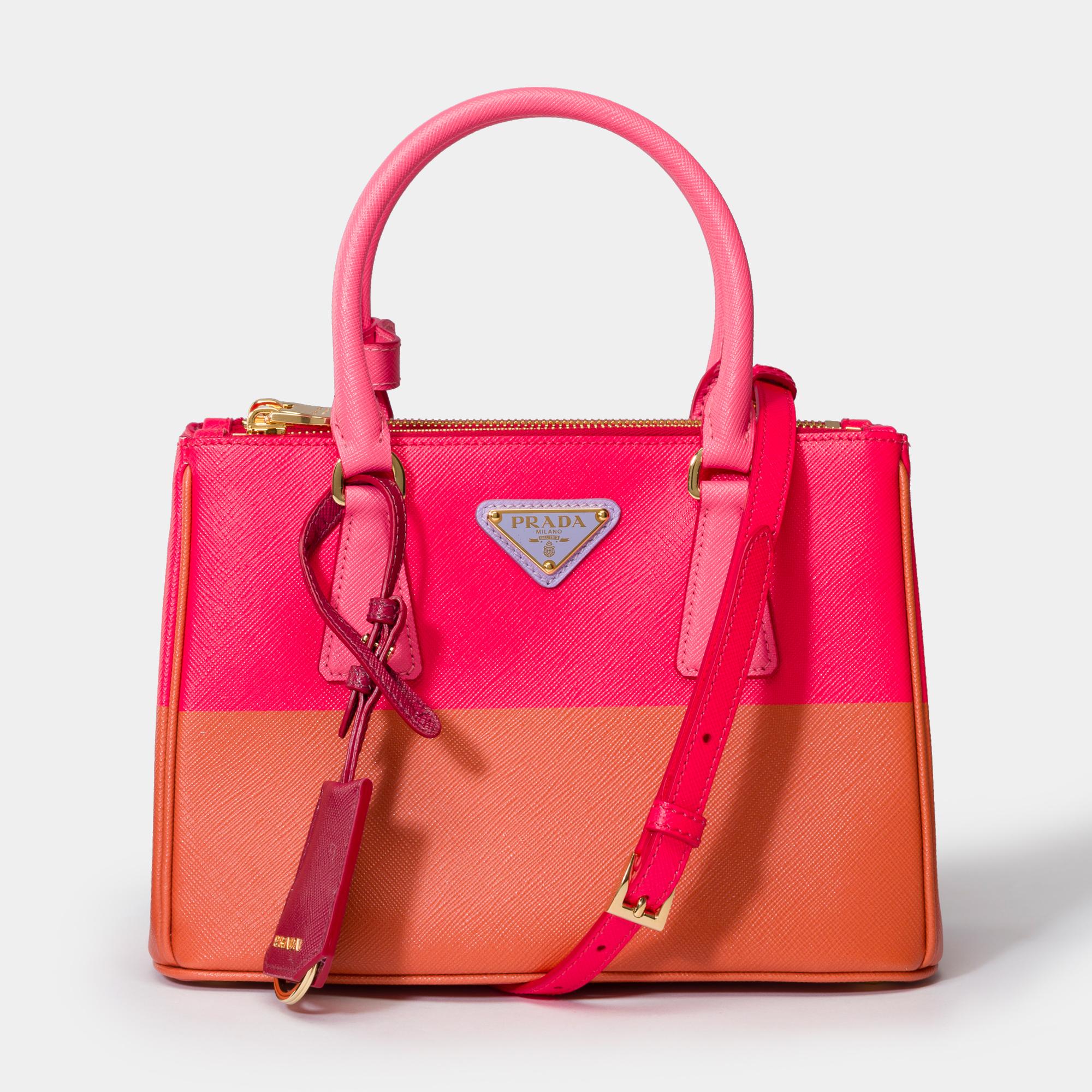 Redefined and recreated season after season, the Galleria bag is a neo-classical archetype of Prada proposed here in an exclusive limited edition with vibrant color-block motif printed on distinctive Saffiano leather. Pop-inspired colors reflect in