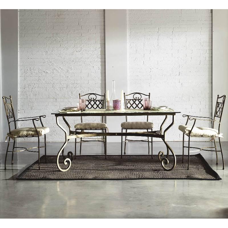 New garden, patio or dining table in wrought iron.

You can choose this pattern in round or rectangular table and then, choose the top (glass, mosaic, marble, ceramic...) and color finished. 

The price it´s only for the legs structure, you can