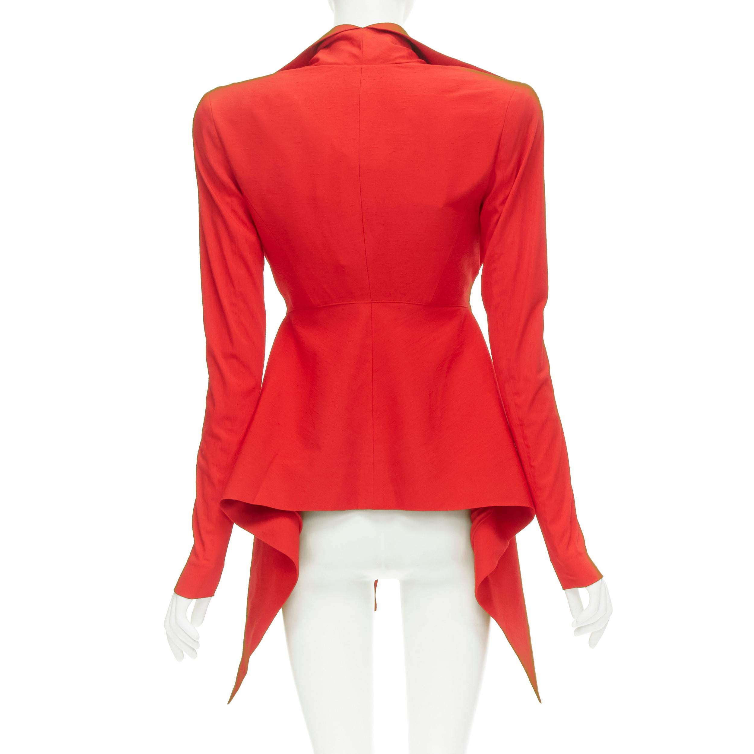 Red new GARTEH PUGH red shoulder padded draped hem belted jacket IT38 XS For Sale