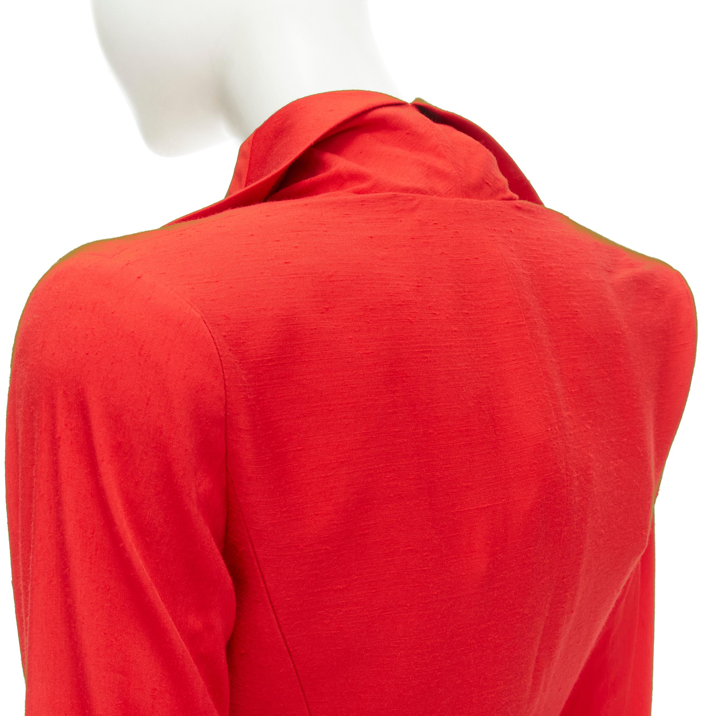 new GARTEH PUGH red shoulder padded draped hem belted jacket IT38 XS For Sale 2