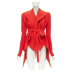 new GARTEH PUGH red shoulder padded draped hem belted jacket IT38 XS