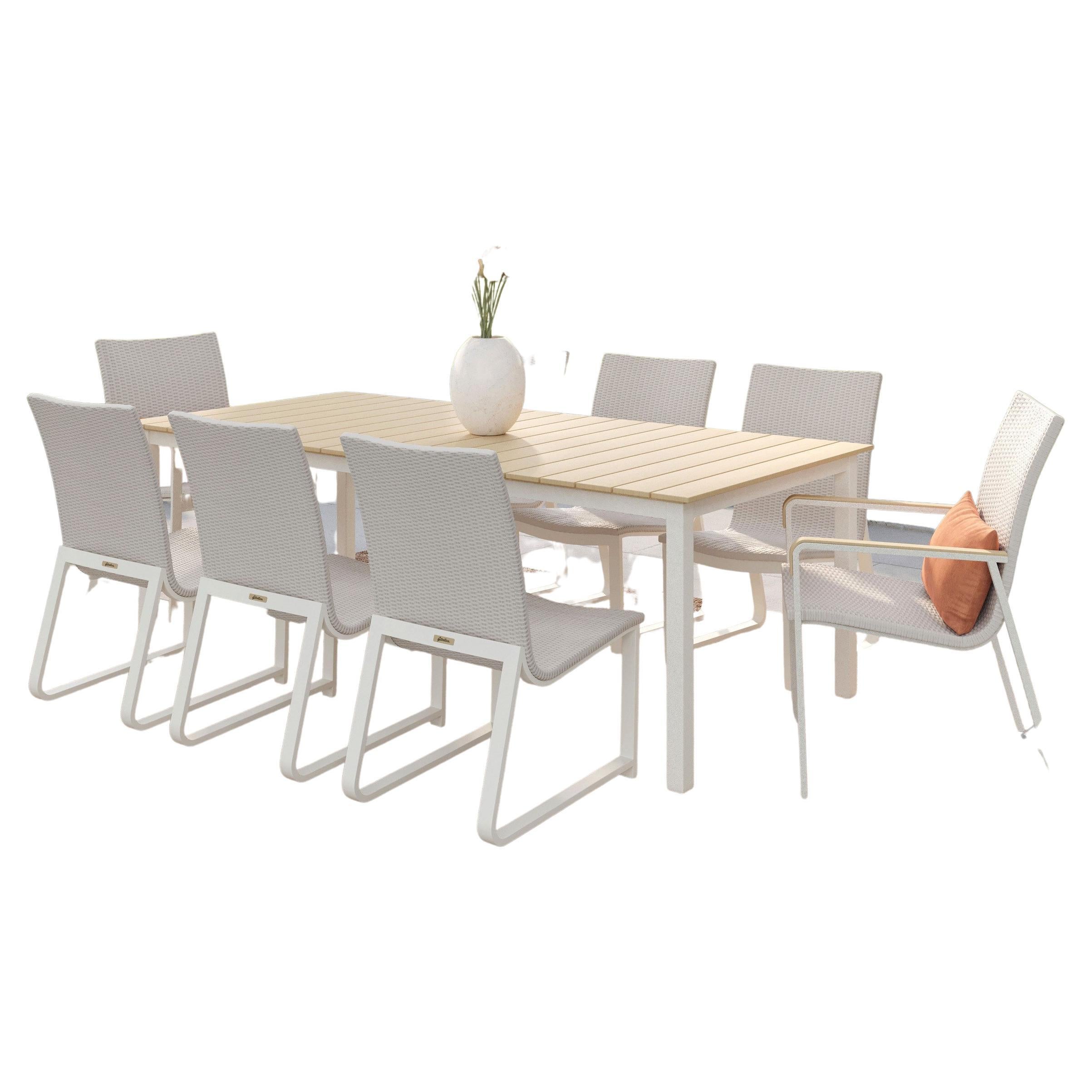 New Gensun Casual Ventura 9 Piece Cast Aluminum and Weave Table and Chairs Set   For Sale
