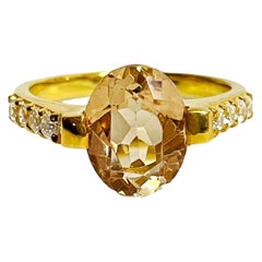 New Genuine Imperial Champagne Topaz Oval & White Cz Sterling 925 Silver Ring