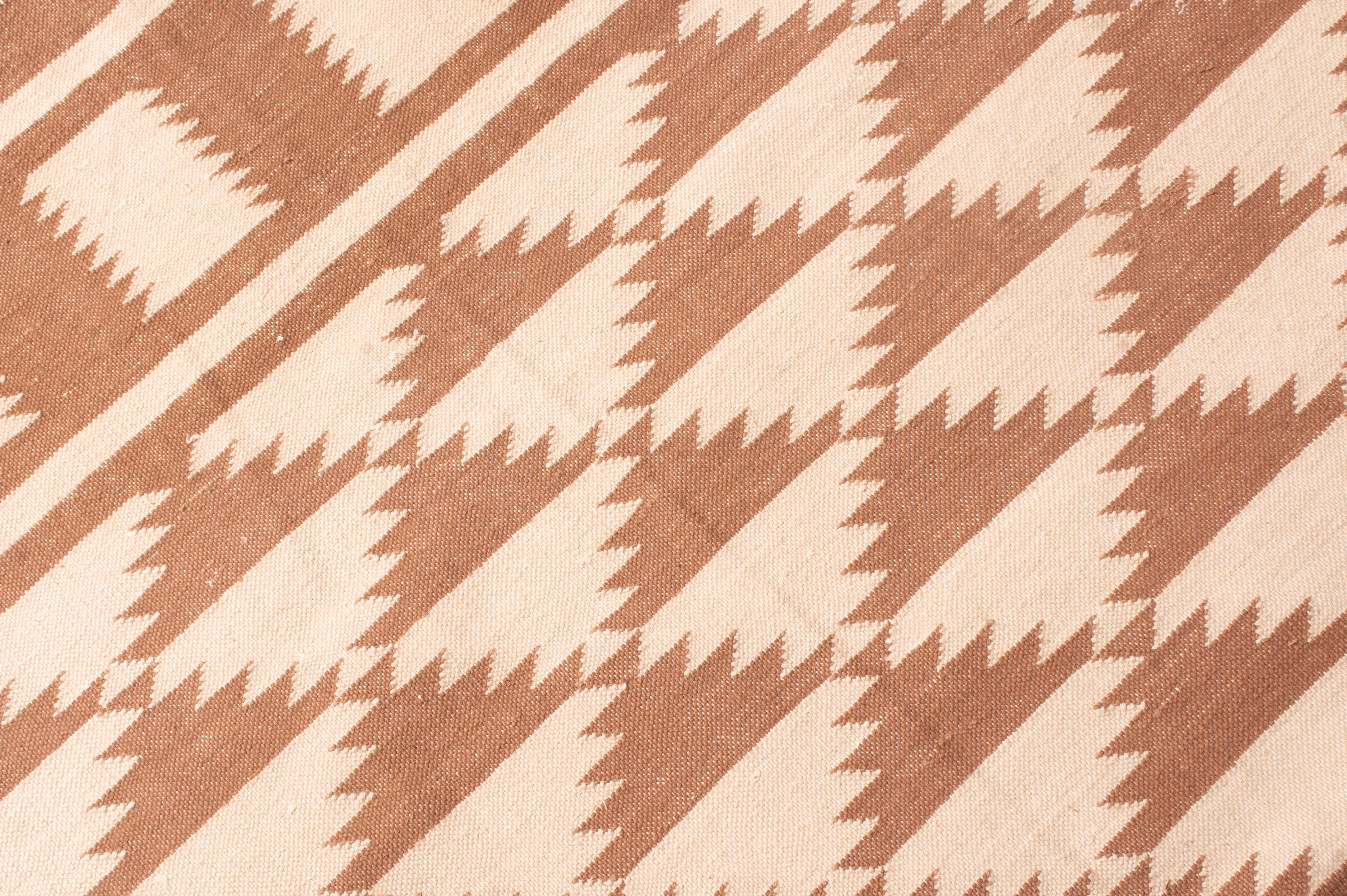 Modern New Geometric Brown and Beige Cotton Rug
