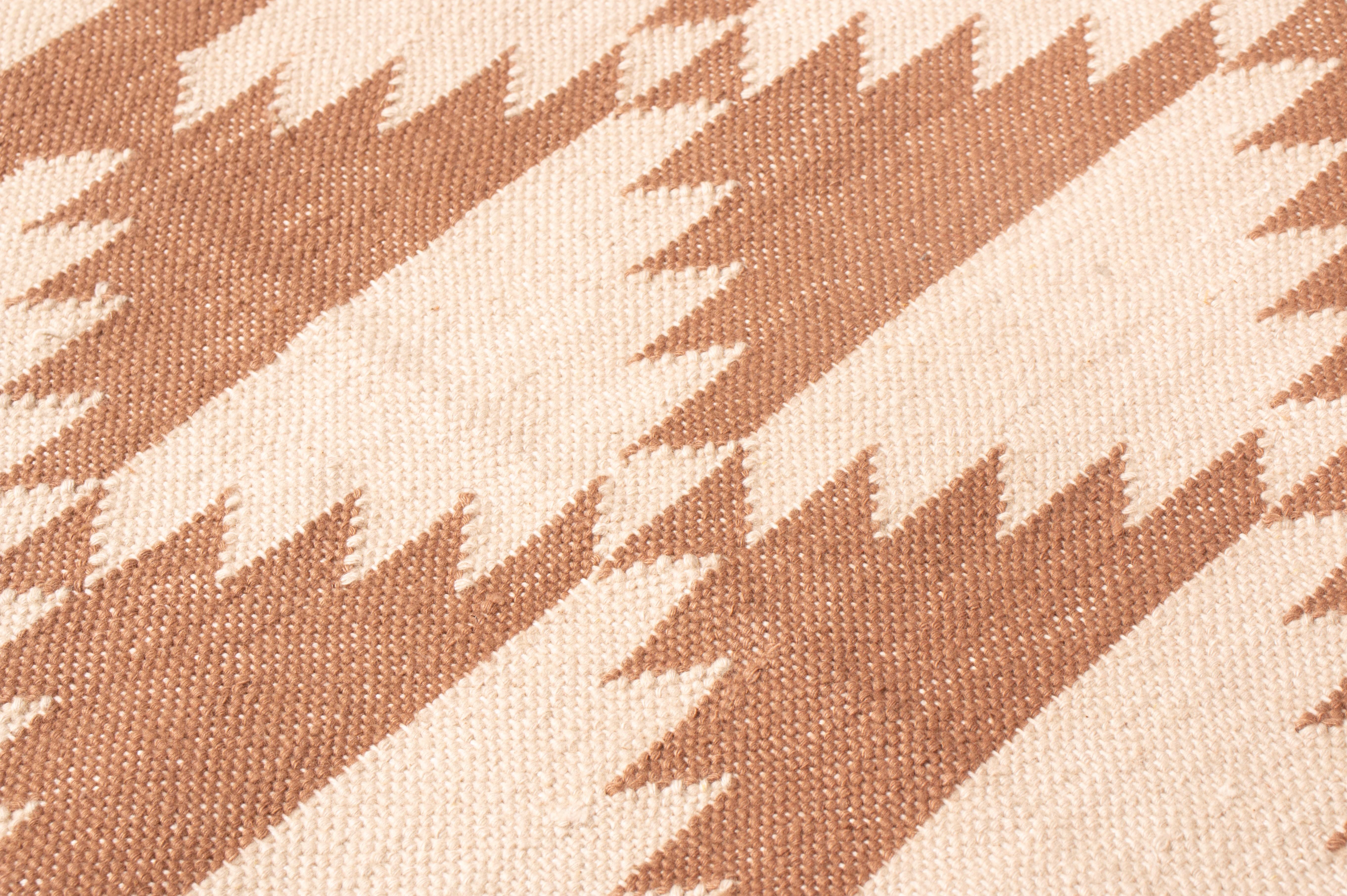 Indian New Geometric Brown and Beige Cotton Rug