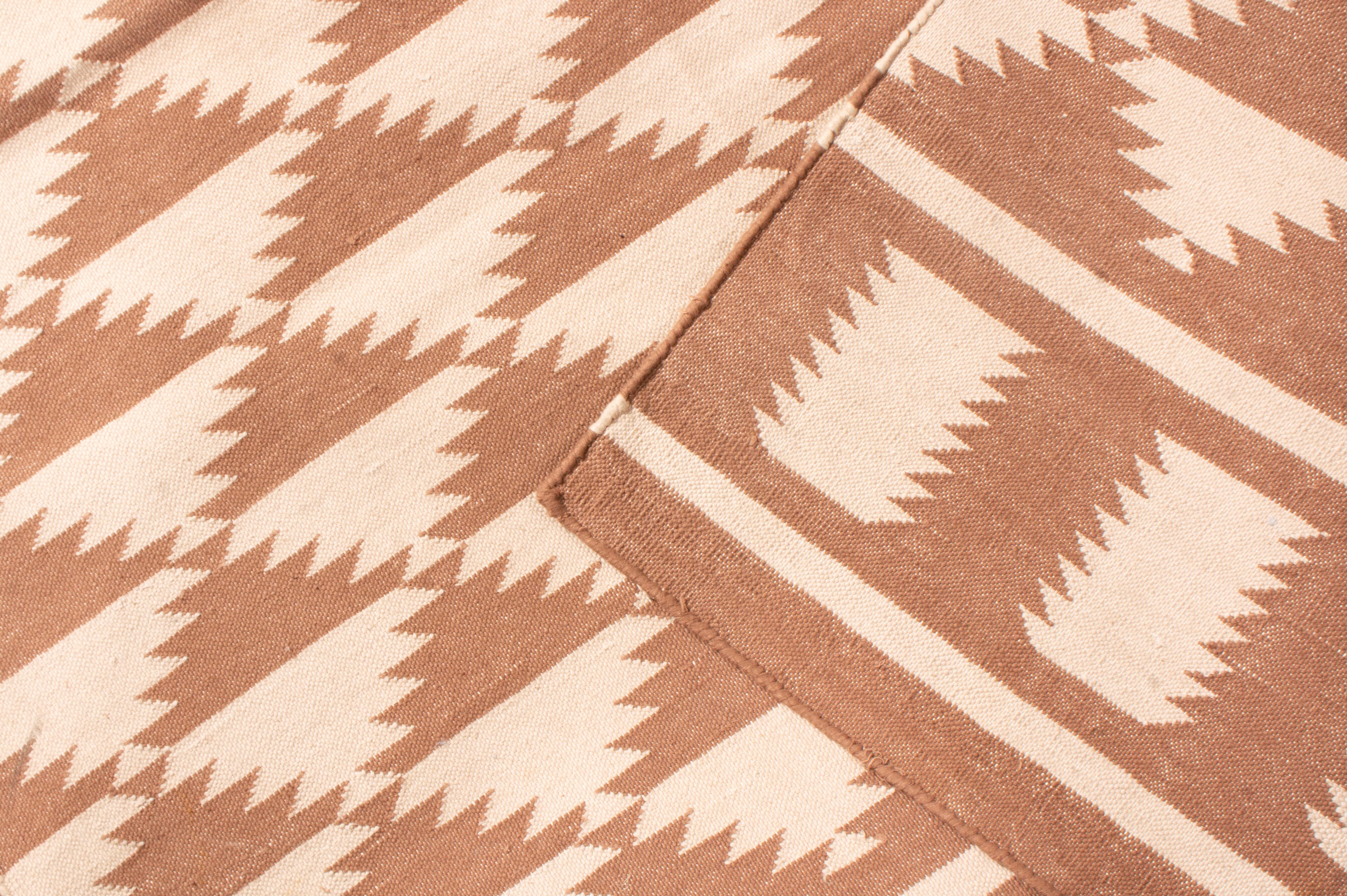 Hand-Knotted New Geometric Brown and Beige Cotton Rug