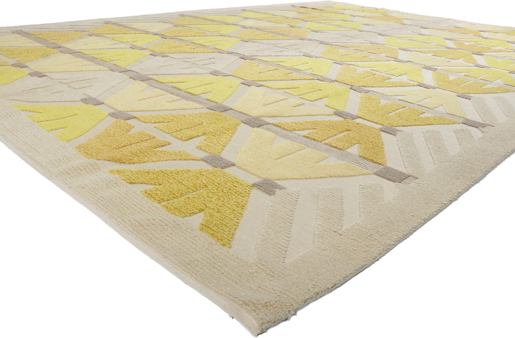 30376 New geometric high-low rug 10'04 x 14'06.
Showcasing a conceptual raised design with incredible detail and texture, this contemporary high-low rug is a captivating vision of woven beauty. The eye-catching bold design and colorway woven into