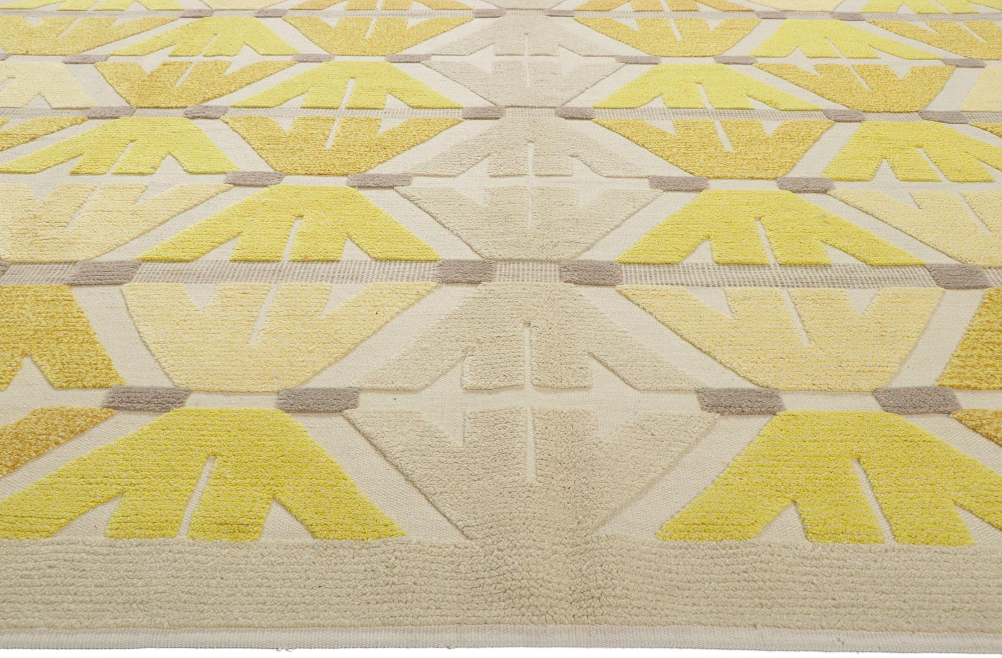 Hand-Knotted New Geometric High-Low Rug with Conceptual Raised Design Elements For Sale