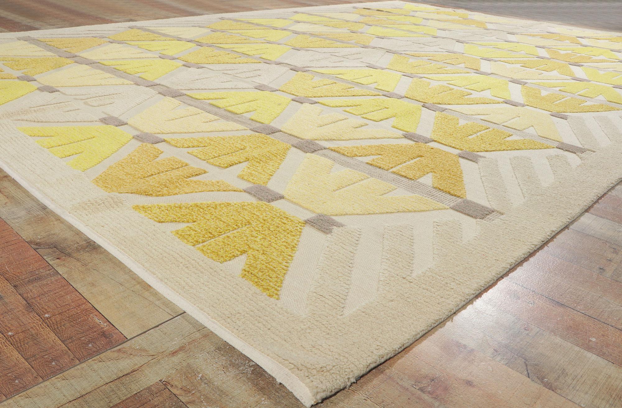 Contemporary New Geometric High-Low Rug with Conceptual Raised Design Elements For Sale