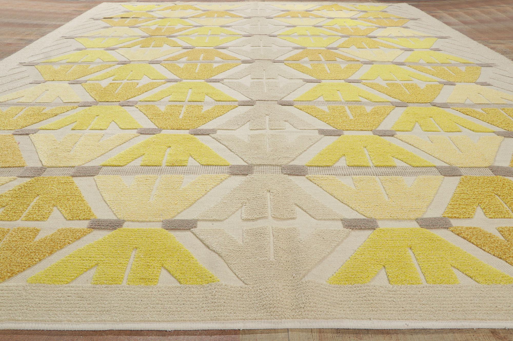Wool New Geometric High-Low Rug with Conceptual Raised Design Elements For Sale